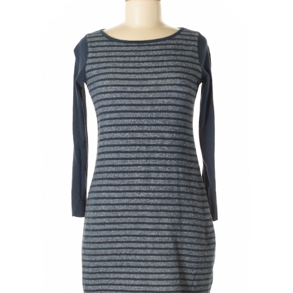 TALBOTS Navy Grey Stripes Tunic Sweatshirt Dress Cozy Athleisure Small Petite